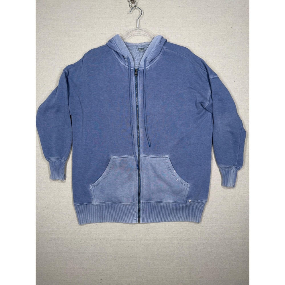 Aerie Womens Oversized Full Zip Hoodie Blue Grunge Worn Look XS/S